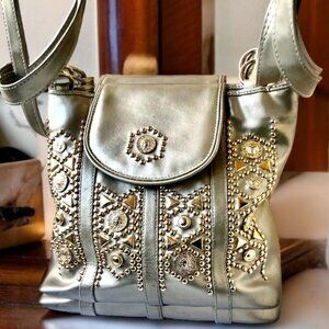 Vintage Faux Leather Handbag Taupe Goldtone Hardware Shoulder or Crossbody